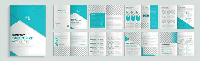 Corporate business solution booklet, 16 page company profile brochure editable template layout design. vector