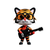 tigre guitare mignonne ai génératif png