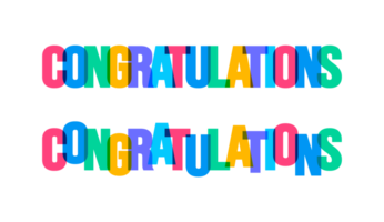 Congratulations colorful lettering text font typography vector banner design template. colorful message and colorful big letters. png