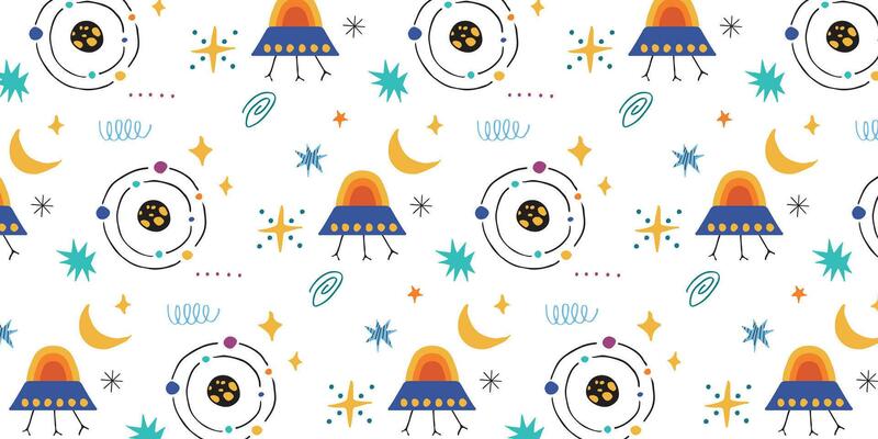 space cartoon for kids pattern wallpaper