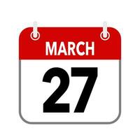 27 March, calendar date icon on white background. vector