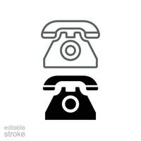 Phone icon old vintage symbol line and glyph style. Telephone retro logo in outline flat pictogram. Cell phones classic antique. Editable stroke vector illustration design on white background EPS 10