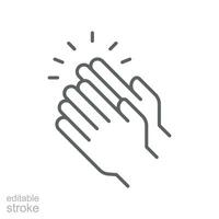 Applause glyph icon. Clapping Hands Cheers. Celebration hand gesture. Audience slam. Applauding or ovation applause gesture. Editable stroke. Vector illustration. Design on white background. EPS 10