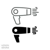 Hair dryer treatment icon. Hairdresser, Blow dryer Barbershop treatment. Electrical device that blows out hot air for drying hair. Editable stroke Vector illustration Design on white background EPS 10