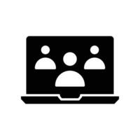 Online meetup glyph icon. Team business meeting with teamwork collaboration. Business startup communication. Distant work group. Flat pictogram. Vector illustration Design on white background EPS 10