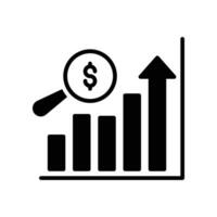 Sales forecasting solid icon. Analytics financial, business analysis. Magnifying glass, bar graph observation budget estimate. Flat pictogram. Vector illustration. Design on white background EPS 10