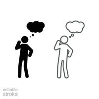 Thinking man icon person line and glyph icon. Human think activities symbol with speech bubble for inspiration and solution. Editable stroke. vector illustration. design on white background. EPS 10