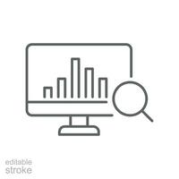 Sales index line icon. Magnifying glass revenue sale chart statistics analysis process of Financial business productivity improvement Editable stroke vector illustration design, white background EPS10