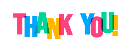 Thank you colorful lettering text font typography png banner design template. colorful message and colorful big letters.