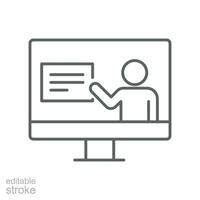 en línea enseñando contorno icono. en línea profesional cursos distancia maestro, Internet tutoriales en e-learning virtual educación. editable carrera vector ilustración, diseño en blanco antecedentes. eps 10