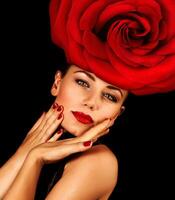 Woman wearing rose hat photo