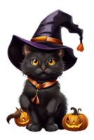 Hexe schwarz Katze Halloween png Bild transparent Hintergrund ai generativ