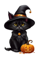 häxa svart katt halloween png bild transparent bakgrund ai generativ