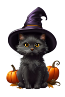 Hexe schwarz Katze Halloween png Bild transparent Hintergrund ai generativ