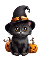 häxa svart katt halloween png bild transparent bakgrund ai generativ