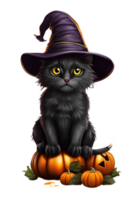 Hexe schwarz Katze Halloween png Bild transparent Hintergrund ai generativ