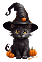 häxa svart katt halloween png bild transparent bakgrund ai generativ