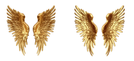 deux paires de symétrique d'or ailes, 3d ailes, transparent arrière-plan, png fichier - ai génératif