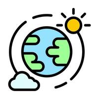 flat design vector illustration of the earth with the complement of the sun and clouds around it