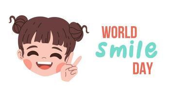 World smile day. Picture with smiling girl. Template for banner, postcard, card, invitation. Vector Illustration in flat style.
