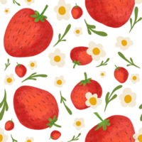 sömlös mönster handritade av jordgubbe, daisy blomma och blad på pastell bakgrunder. jordgubb tapet, söt design för för papper kort, omslag, tyg, interiör dekor och Övrig använda sig av png