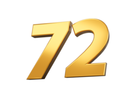 Gold number 72 Seventy two  shiny 3d number made of gold 3d illustration png