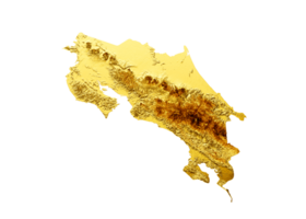 Costa Rica Map Golden metal Color Height map 3d illustration png