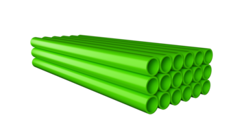 stackar av grön PVC rör förbindelse PVC rör för dricka vatten 3d illustration png