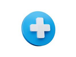 Plus 3d icon on blue button circle shape 3d illustration png