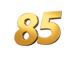 Gold number 85 Eighty five shiny 3d number made of gold 3d illustration png