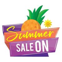 Colored summer sale banner with ribbon and pineapple Vector illustration