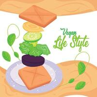 Colored vegan lifestyle poster Vegan sandwich Vector illustration