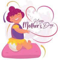 Happy daughter character with a diaper Mother day celebration Vector illustration