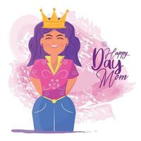 contento niña con un reina dorado corona madre día celebracion vector ilustración