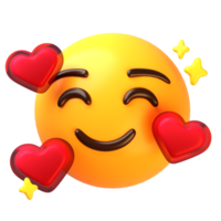 sonriente cara con Tres corazones 3d emoji icono en transparente antecedentes png