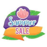 Colored summer sale banner with ribbon and shell Vector illustration