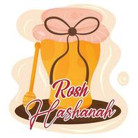 Cute rosh hashanah poster Isolated honey jar with stick Vector illustration