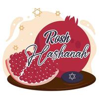 Isolated cut and full pomegranate fruit Rosh Hashanah poster Vector illustration