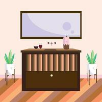 Colored living room with a bar furniture Indoor design Vector illustration