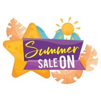Colored summer sale banner with seaweed and stars Vector illustration