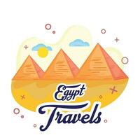 Cartoonish egyptian pyramid landscape Pastry colored travel poster Vector illustration