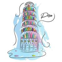 Watercolor sketch of Pisa tower landmark Italy Vector illustration