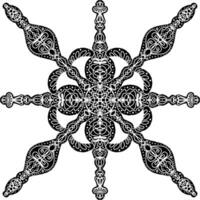 a black and white snowflake design with ornamental patterns vector