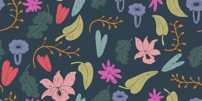 a pattern with colorful flowers and leaves vector