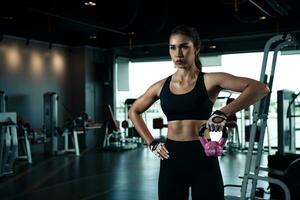 Sporty woman exercise workout at gym fitness training sport with kettlebell weight lifting. photo