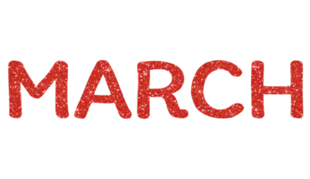 Red glitter MARCH Letters Icon. March sign. Design for decorating, background, wallpaper, illustration. png