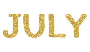 Gold glitter JULY Letters Icon. July sign. Design for decorating, background, wallpaper, illustration. png