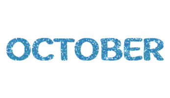 Blue glitter OCTOBER Letters Icon. October sign. Design for decorating, background, wallpaper, illustration. png