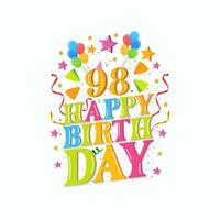 98 years happy birthday logo with balloons, vector illustration 98th Birthday Celebration design