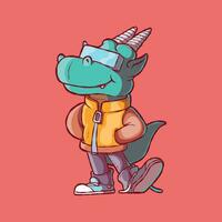 Cool Dragon character in a cool pose vector illustration. Magic, fantasy, mascot design concept.